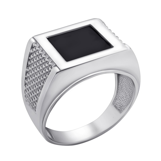 Кольцо-печатка из серебра с ониксом