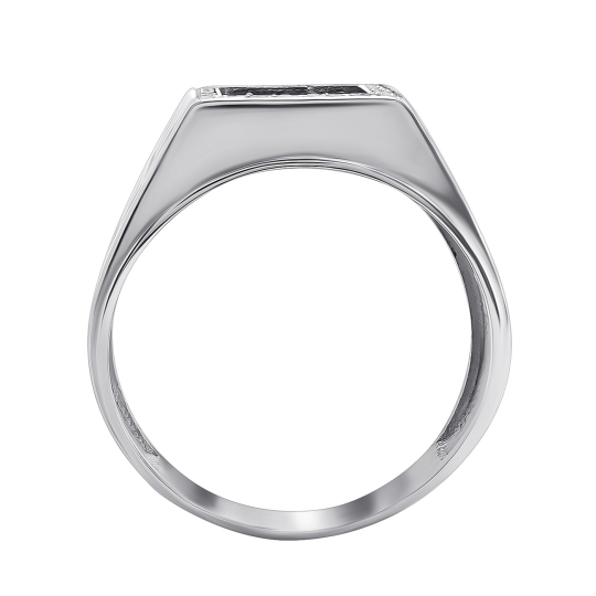 Кольцо-печатка из серебра с ониксом и фианитами