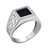 Кольцо-печатка из серебра с ониксом и фианитами