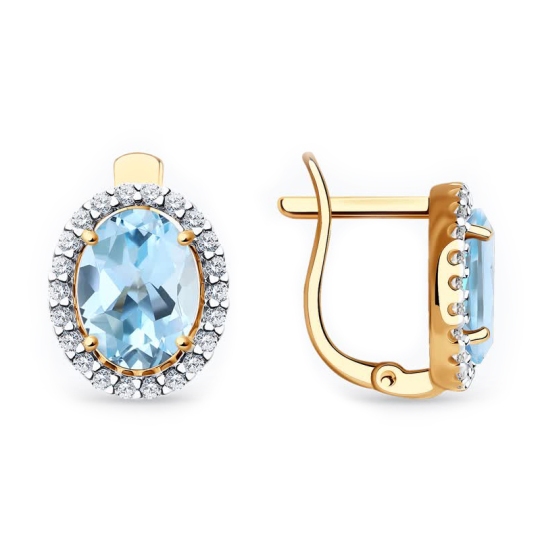 Серьги из золота с топазами Swiss и фианитами