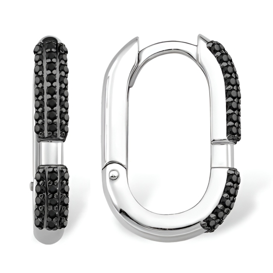 Серьги из серебра с черными фианитами