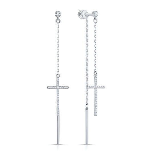 Серьги-трансформеры из серебра с фианитами