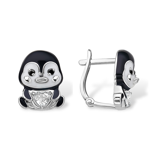 Серьги из серебра с эмалью и фианитами