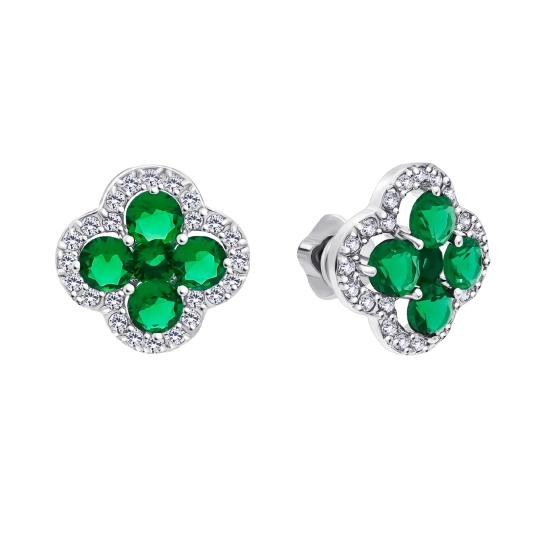 Серьги из серебра с ювелирными кристаллами и фианитами