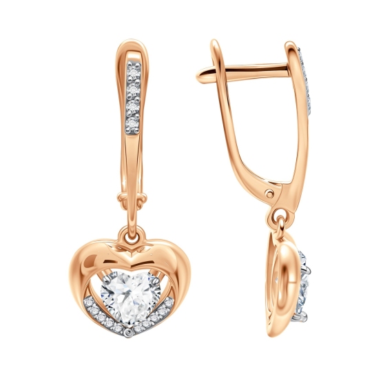 Серьги из серебра с позолотой и фианитами