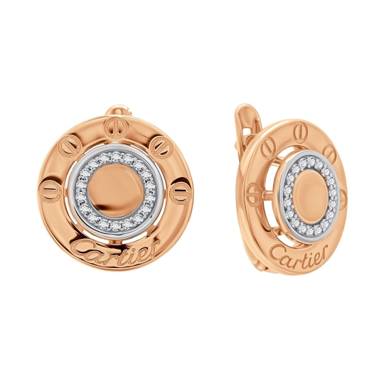 Серьги из серебра с позолотой и фианитами