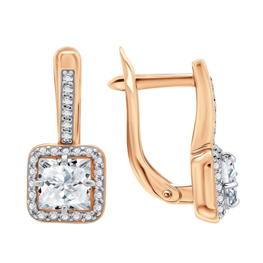 Серьги из серебра с позолотой и фианитами