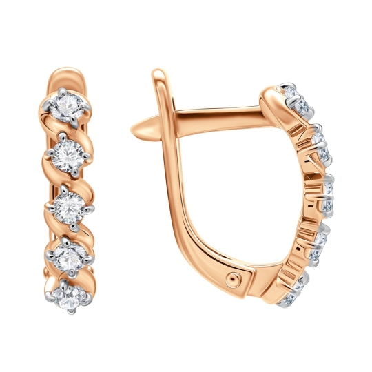 Серьги из серебра с позолотой и фианитами