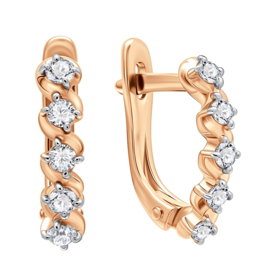 Серьги из серебра с позолотой и фианитами