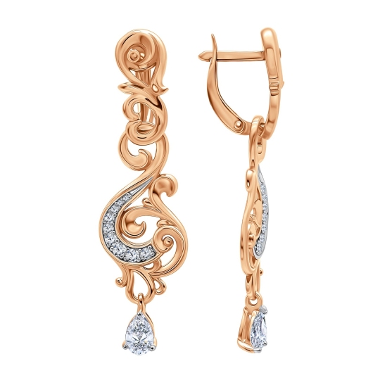 Серьги из серебра с позолотой и фианитами