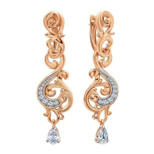 Серьги из серебра с позолотой и фианитами