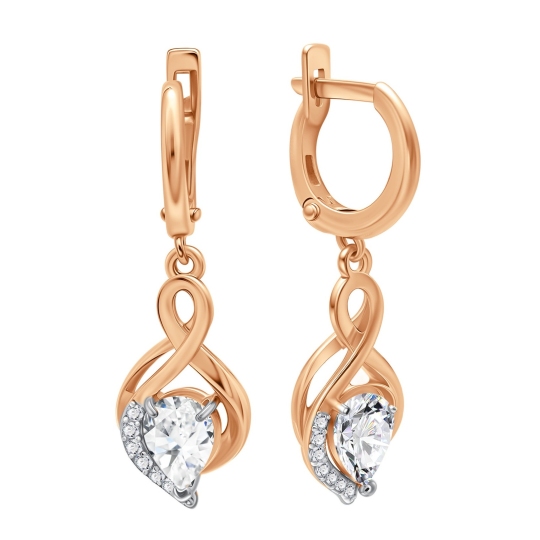 Серьги из серебра с позолотой и фианитами