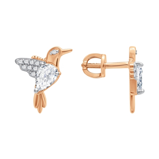 Серьги из серебра с позолотой и фианитами 