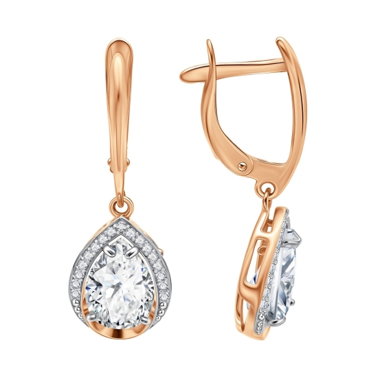 Серьги из серебра с позолотой и фианитами