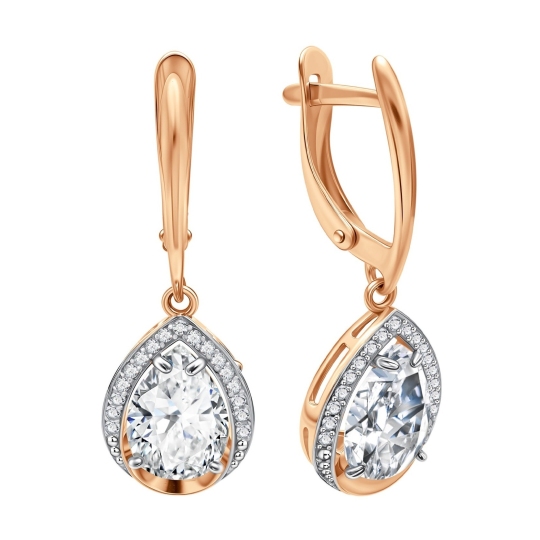 Серьги из серебра с позолотой и фианитами