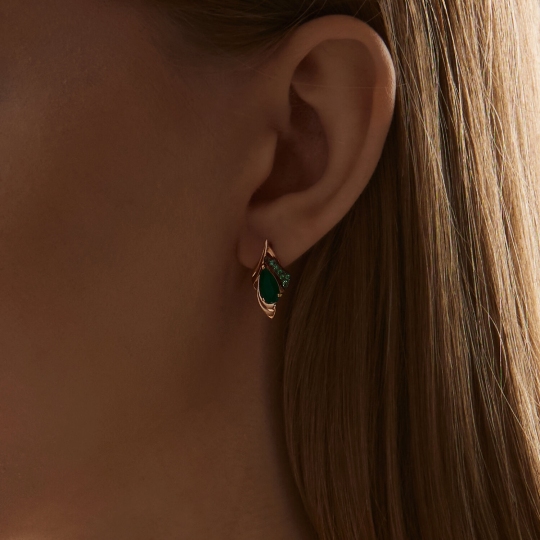 Серьги из золота с агатами и фианитами