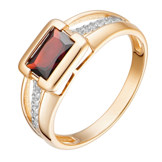 Кольцо из золота с гранатом и фианитами