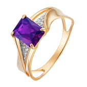 Кольцо из золота с аметистом и фианитами