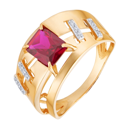 Кольцо из золота с рубином и фианитами