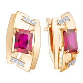 Серьги из золота с рубинами и фианитами