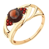 Кольцо из золота с гранатом и фианитами