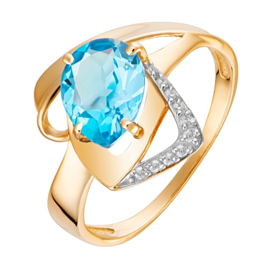 Кольцо из золота с топазом Swiss и фианитами