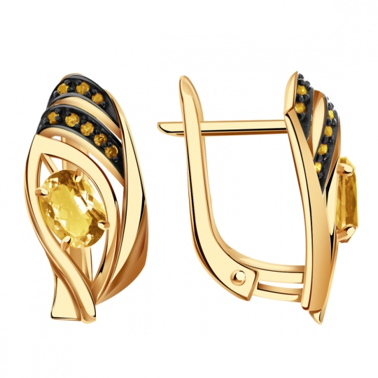 Серьги из золота с цитринами и фианитами