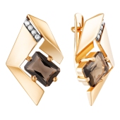 Серьги из золота с раухтопазами и фианитами