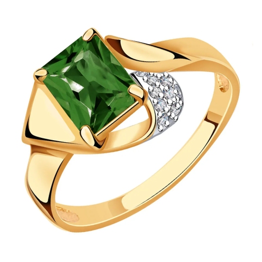 Кольцо из золота с турмалином и фианитами