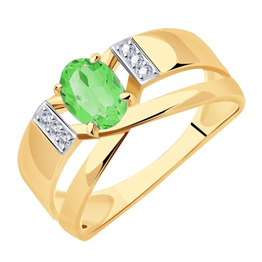 Кольцо из золота с хризолитом и фианитами