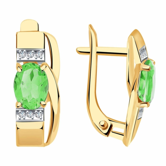 Серьги из золота с хризолитами и фианитами