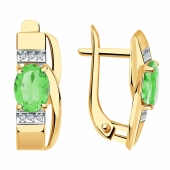 Серьги из золота с хризолитами и фианитами