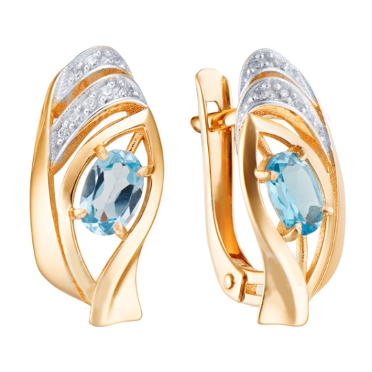 Серьги из золота с топазами Swiss и фианитами