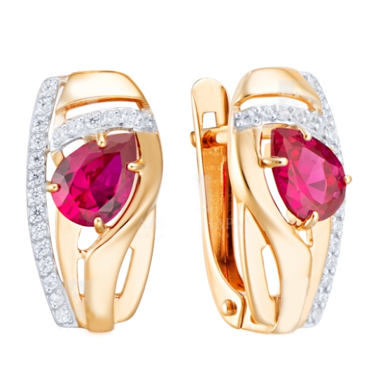 Серьги из золота с рубинами и фианитами