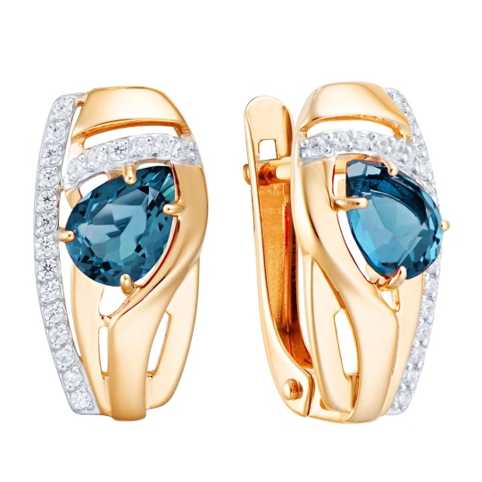 Серьги из золота с топазами London и фианитами