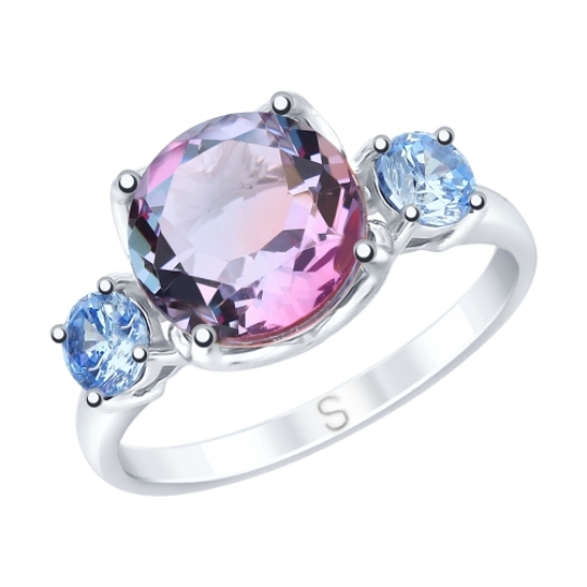 Кольцо из серебра с ситаллом и фианитами