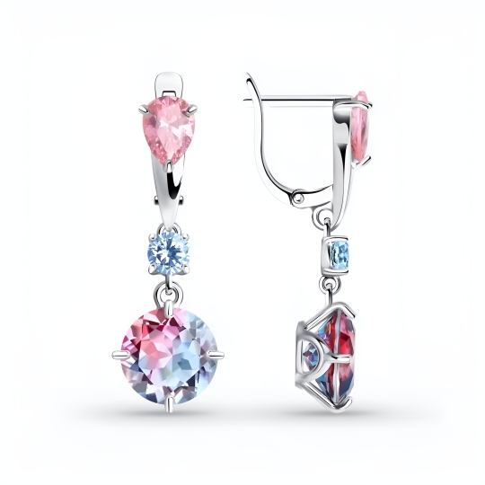 Серьги из серебра с ювелирными кристаллами и фианитами