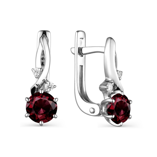 Серьги из серебра с гранатами и фианитами