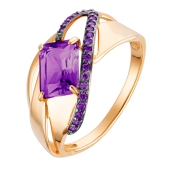 Кольцо из золота с аметистом и фианитами