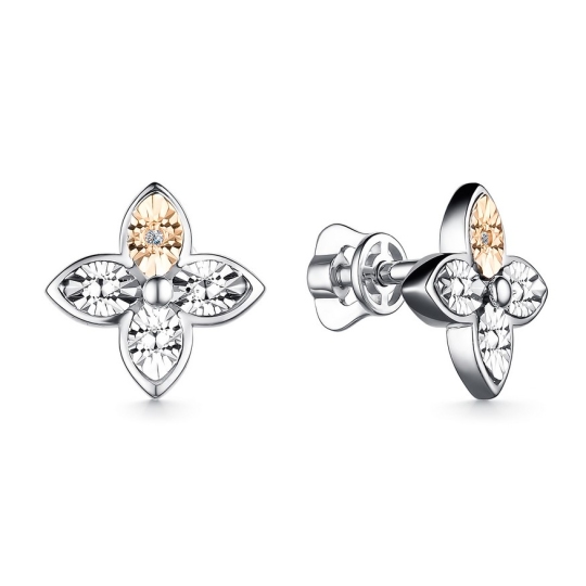 Серьги из серебра с золотой вставкой и бриллиантами