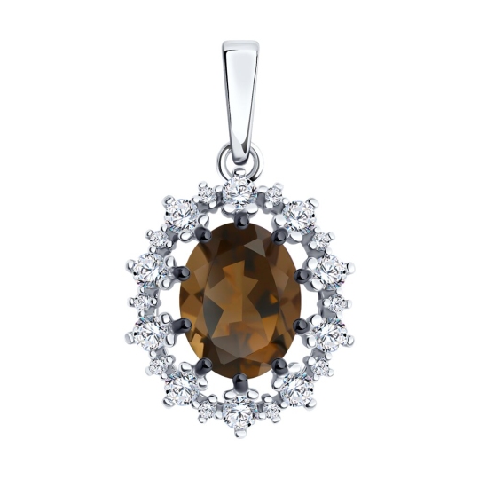 Подвеска из серебра с раухтопазом и фианитами