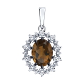 Подвеска из серебра с раухтопазом и фианитами