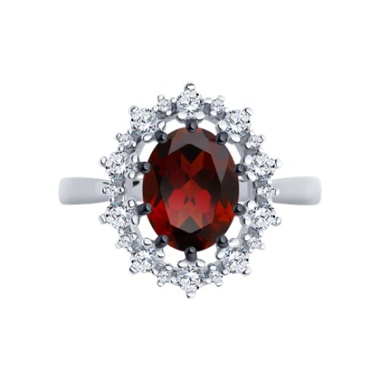 Кольцо из серебра с гранатом и фианитами