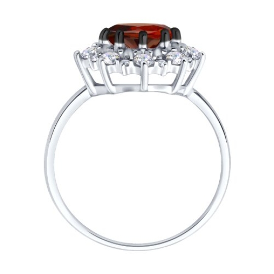 Кольцо из серебра с гранатом и фианитами