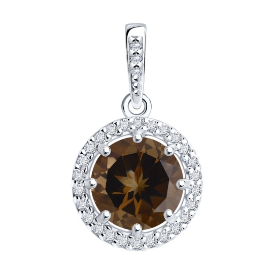 Подвеска из серебра с раухтопазом и фианитами