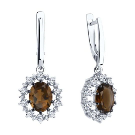 Серьги из серебра с раухтопазами и фианитами