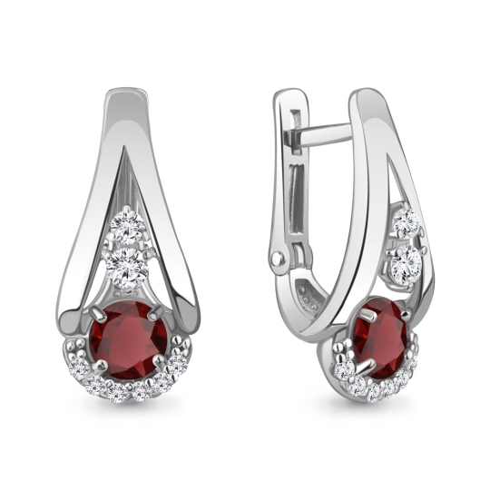 Серьги из серебра с гранатами и фианитами