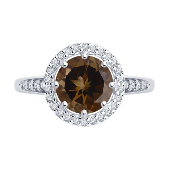 Кольцо из серебра с раухтопазом и фианитами