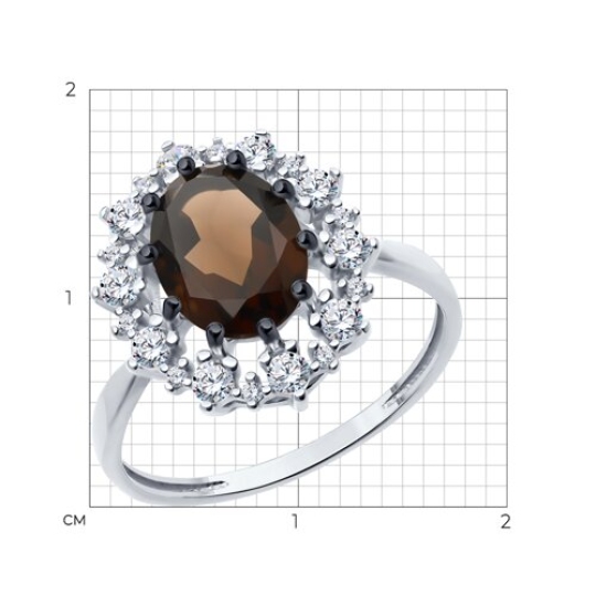 Кольцо из серебра с раухтопазом и фианитами