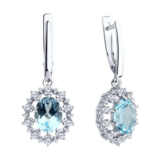 Серьги из серебра с топазами и фианитами